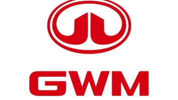 the logo of Great Wall Motor Company, red lettering spelling out G-W-M on a white background, with an abstract red and white oval logo above the letters