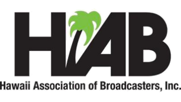 The logo of the Hawaii Association of Broadcasters, with the letters HAB in large black letters, and the image of a palm tree nestled among them