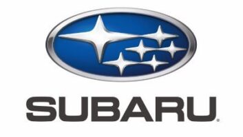 Subaru logo showing a blue oval at top enclosing stars, and the word Subaru in black lettering below it