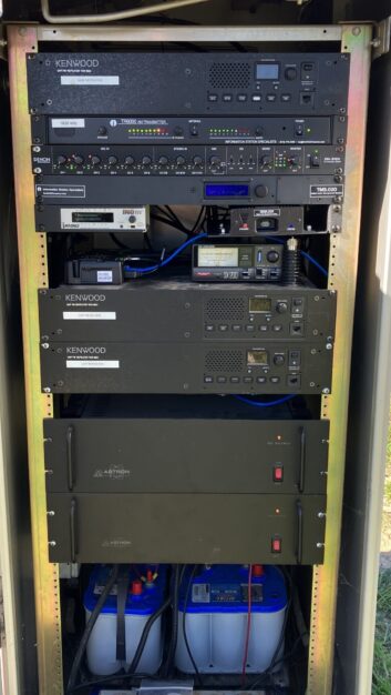 The front of the electronic cabinet at the 1630 AM TIS Calabasas transmitter site.