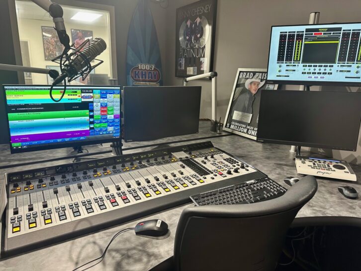 The studio of 100.7 KHAY(FM), using an Axia Fusion console.