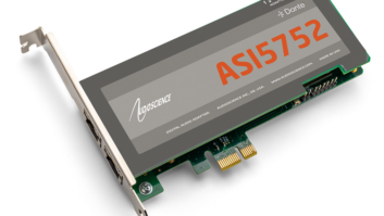 An audio sound card with the Audioscience logo and orange letters ASI5752