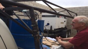 Engineer Fred Folmer fuels a KBRT generator.