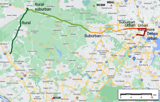 A map in the report shows the measurement route, with built-up areas in gray.